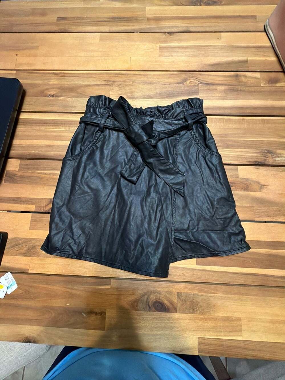 Aeropostale Black Faux Leather Paperbag Skort with Tie Belt XS